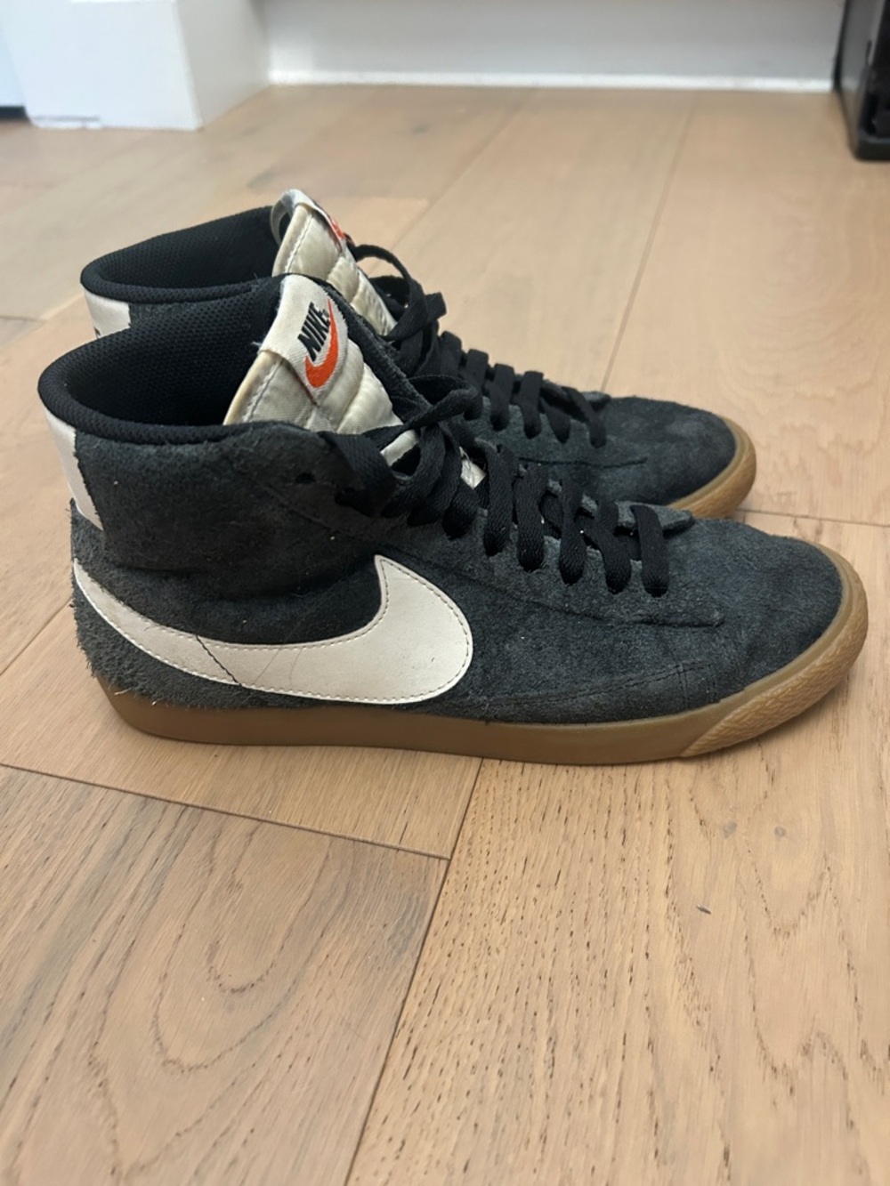 Women’s Nike Blazer Black Suede Mid-Top Sneakers with Gum Sole